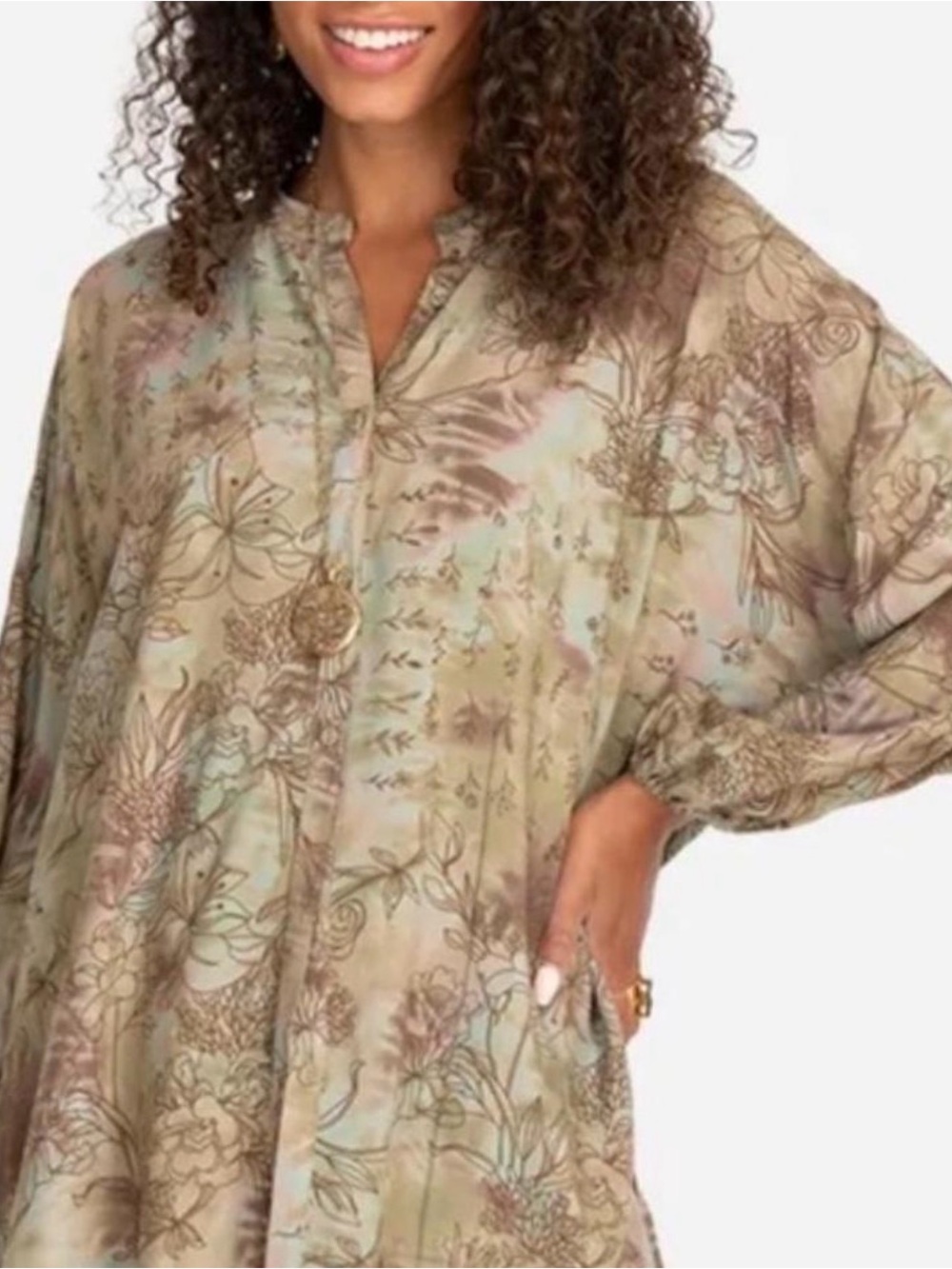 NWOT Johnny Was Sage and Taupe Botanical Print Tunic
